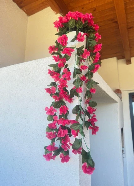 Nettenevime Yapay Çiçek Sarkan Fuşya Menekşe Krem Rengi Saksıda 4 Sarkan Dallı 70cm - Resim 4