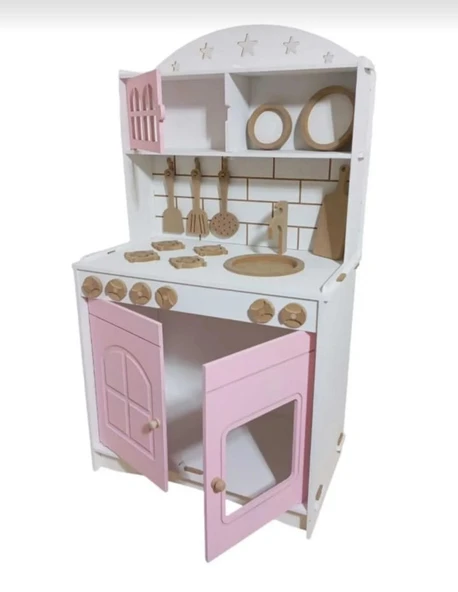 İki Kapaklı Boyalı Oyuncak Ahşap Mutfak - 3