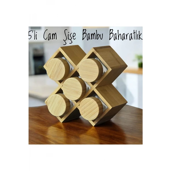 Piev Bambu Kapaklı Standlı 5 Li Kavanoz X Baharatlık - 3