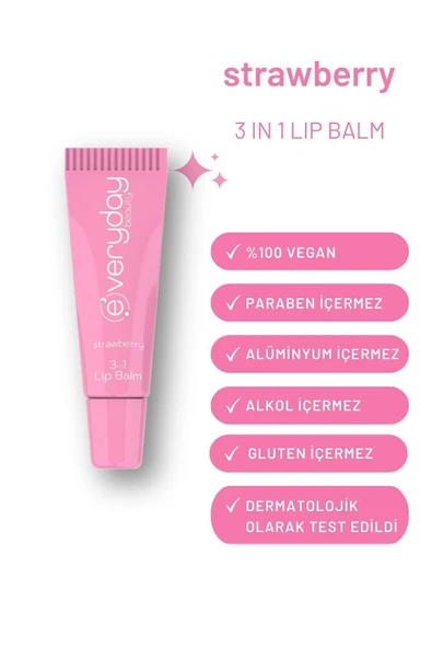 Everyday Beauty 3in1 Lip Balm Çilek, Nemlendirici Besleyici Parlatıcı Dudak Bakım 10 ml - 4