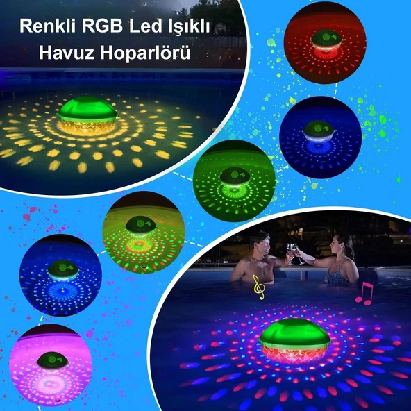 HyMark Bluetooth BT601 Havuz Hoparlörü Renkli RGB Led Işık IP68 Su Geçirmez Dahili Şarjlı Pilli Ses Bombası - 2