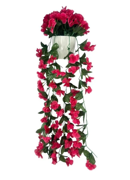 Nettenevime Yapay Çiçek Sarkan Fuşya Menekşe Krem Rengi Saksıda 4 Sarkan Dallı 70cm ürün görseli