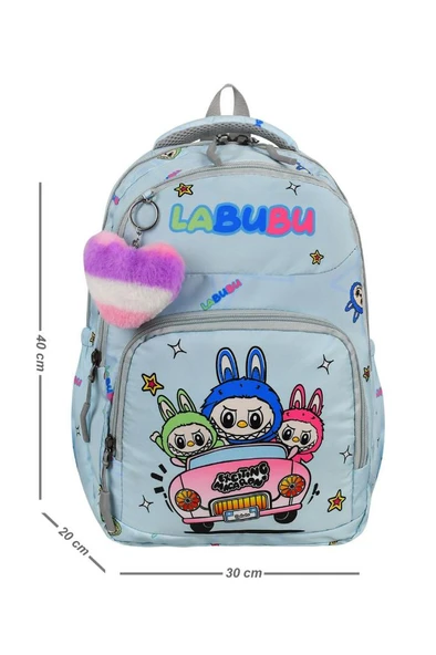 Labubu İlkokul Çantası 3'lü Set 42*30 Cm Beslenme Çantası Kalem Kutusu Ortopedik Su İtici Kumaş - 10