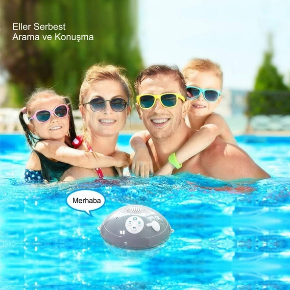 HyMark Bluetooth BT601 Havuz Hoparlörü Renkli RGB Led Işık IP68 Su Geçirmez Dahili Şarjlı Pilli Ses Bombası - 6