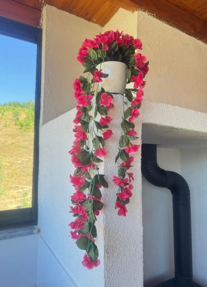 Nettenevime Yapay Çiçek Sarkan Fuşya Menekşe Krem Rengi Saksıda 4 Sarkan Dallı 70cm - Resim 5