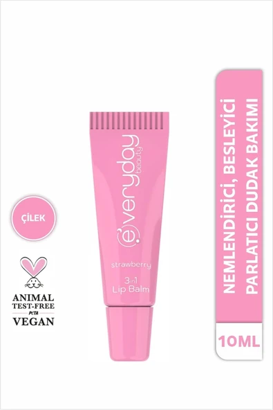 Everyday Beauty 3in1 Lip Balm Çilek, Nemlendirici Besleyici Parlatıcı Dudak Bakım 10 ml - 2