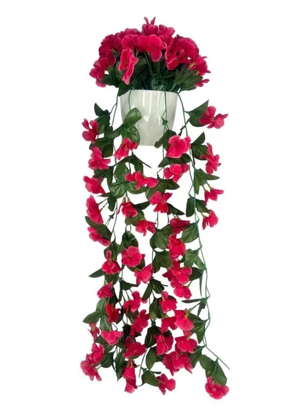 Nettenevime Yapay Çiçek Sarkan Fuşya Menekşe Krem Rengi Saksıda 4 Sarkan Dallı 70cm - Resim 3