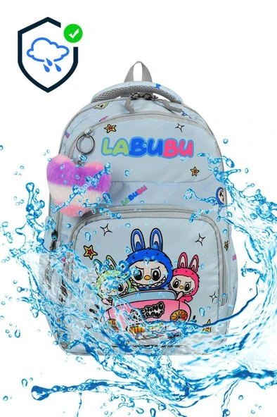 Labubu İlkokul Çantası 3'lü Set 42*30 Cm Beslenme Çantası Kalem Kutusu Ortopedik Su İtici Kumaş - 12