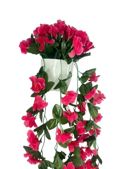 Nettenevime Yapay Çiçek Sarkan Fuşya Menekşe Krem Rengi Saksıda 4 Sarkan Dallı 70cm - Resim 2