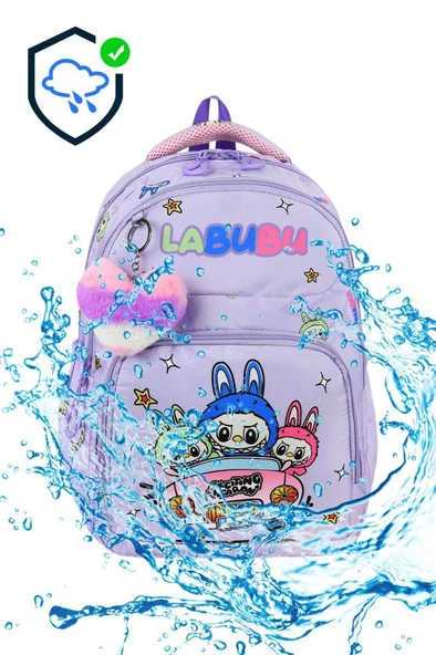 Labubu İlkokul Çantası 3'lü Set 42*30 Cm Beslenme Çantası Kalem Kutusu Ortopedik Su İtici Kumaş - 4