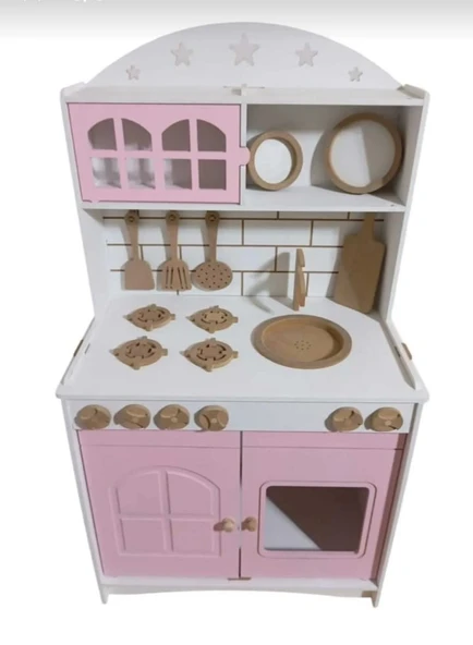 İki Kapaklı Boyalı Oyuncak Ahşap Mutfak - 4