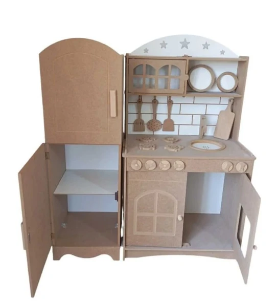 2 Kapaklı, Buzdolaplı Oyuncak Ahşap Mutfak Seti - 3