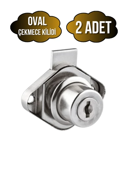 Oval Çekmece Kilidi Anahtarlı Dolap Mobilya Kilidi(OVAL) Krom OVAL - 2 ADET - 1