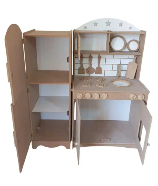 2 Kapaklı, Buzdolaplı Oyuncak Ahşap Mutfak Seti - 4