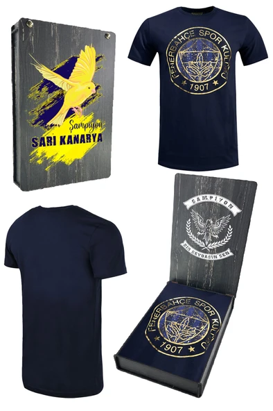 Fenerbahçe Orijinal Lisanslı Tribün Varak Logolu Spor T-ShirtHediyelik Ahşap Kutulu ürün görseli 1