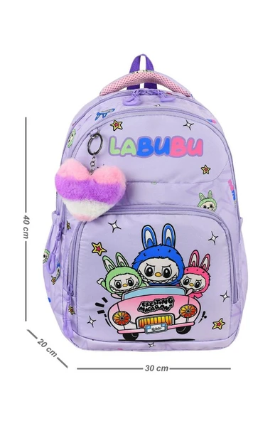 Labubu İlkokul Çantası 3'lü Set 42*30 Cm Beslenme Çantası Kalem Kutusu Ortopedik Su İtici Kumaş - 2