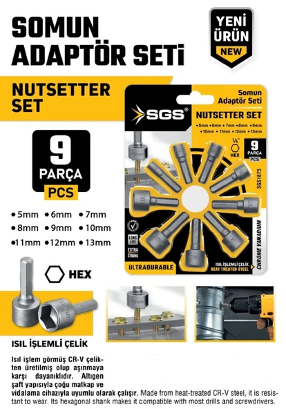 SGS PROFESYONEL SOMUN ADAPTÖRÜ SETİ 9 PARÇA - Resim 3