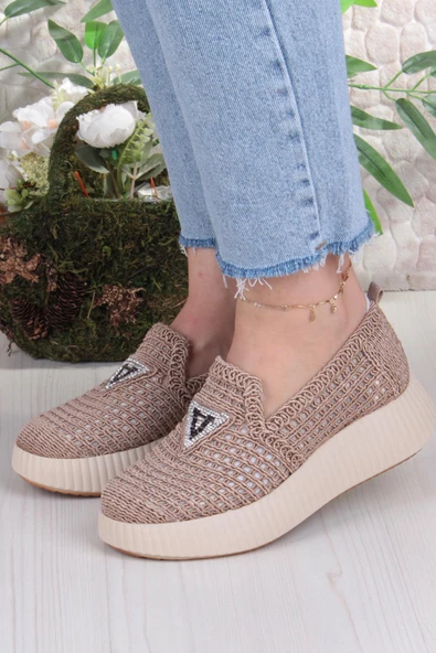 Fort 5016 Fendi Dantelli Fileli Rahat Dolgu Taban Kadın Ayakkabı - Resim 2