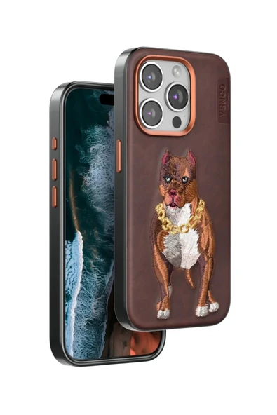 Venco iPhone 15 Pro Perma Desenli Kapak - Kahverengi - Resim 2