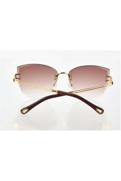 Kadın Lüks Kehverengi Renkli Cam Güneş Gözlüğü - Moda Gözlük - 3