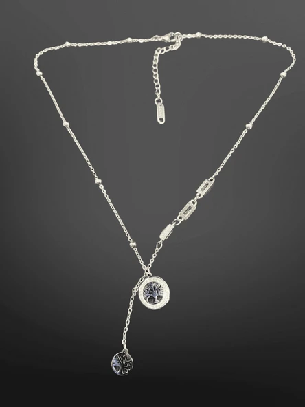 Gümüş Renk Hayat Ağacı Temalı 316L Çelik Y-Kolye - Şık ve Anlamlı ürün görseli 1