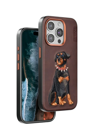 Venco iPhone 15 Pro Perma Desenli Kapak - Koyu Kahve - Resim 2