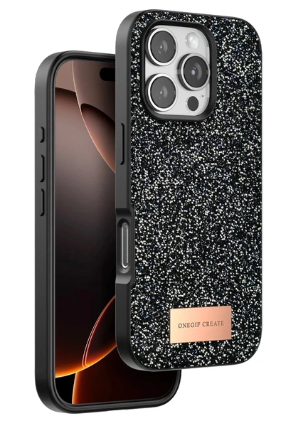 Onegif iPhone 16 Pro Bright Simli Kapak - Siyah ürün görseli 1