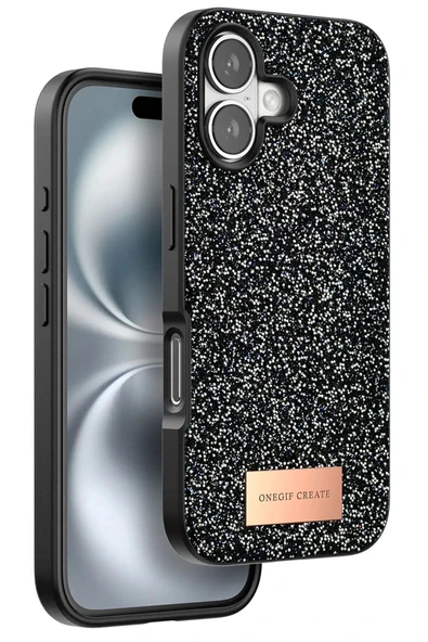 Onegif iPhone 16 Bright Simli Kapak - Siyah ürün görseli 1