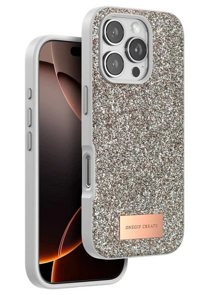 Onegif iPhone 16 Pro Bright Simli Kapak - Gold ürün görseli 1