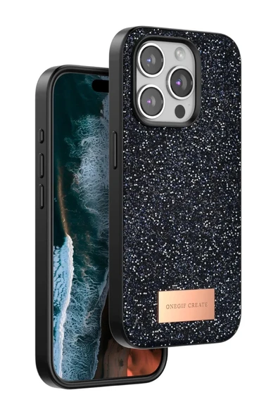 Onegif iPhone 14 Pro Max Bright Simli Kapak - Siyah ürün görseli 1