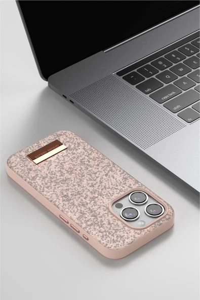 Onegif iPhone 14 Pro Bright Simli Kapak - Pembe - Resim 3