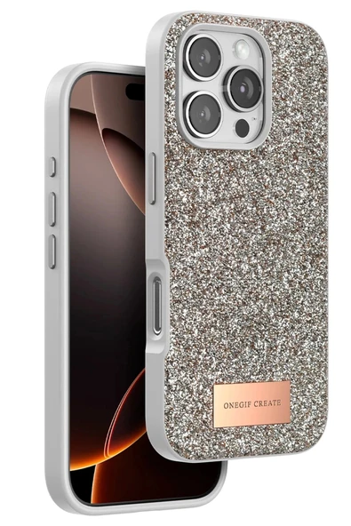 Onegif iPhone 16 Pro Bright Simli Kapak - Çöl Titanyum ürün görseli 1