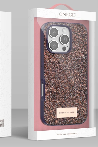 Onegif iPhone 16 Bright Simli Kapak - Siyah - Resim 4