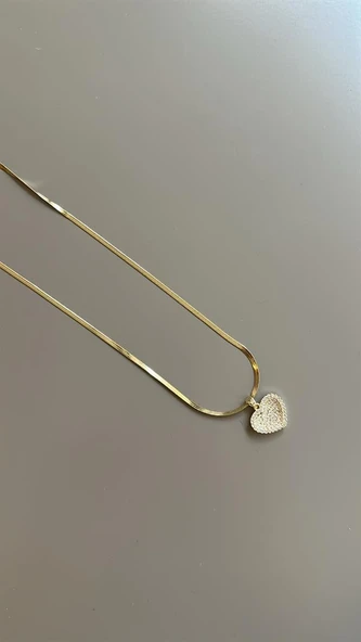 Taşlı Kalp Kolye - Altın ürün görseli 1