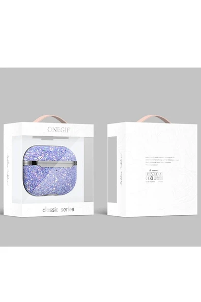 Onegif Airpods 3 (3.nesil) Bright Simli Airpods Kapak - Derin Mor - Resim 3