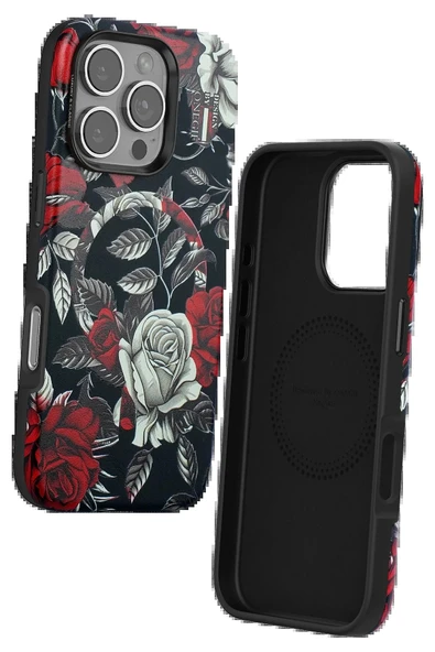 Onegif iPhone 16 Pro Flower Series Magsafe Kapak - Siyah - Resim 2