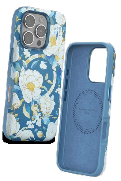 Onegif iPhone 16 Pro Flower Series Magsafe Kapak - Mavi - Resim 2