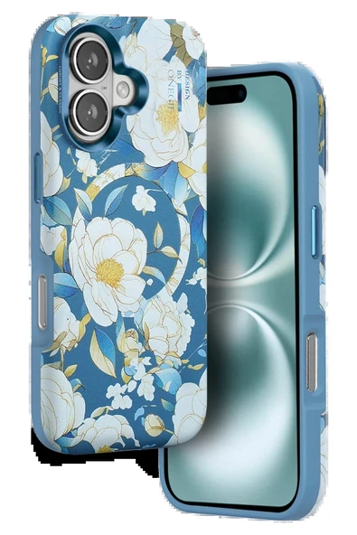 Onegif iPhone 16 Flower Series Magsafe Kapak - Mavi - Resim 4