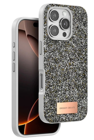 Onegif iPhone 16 Pro Max Bright Simli Kapak - Gümüş ürün görseli 1