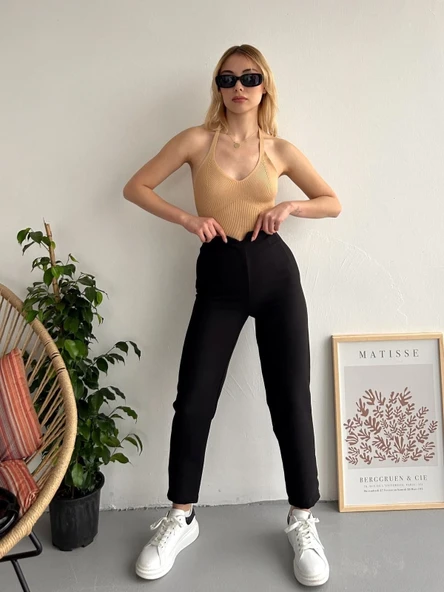 Atlas fletolu pantolon siyah - Resim 5