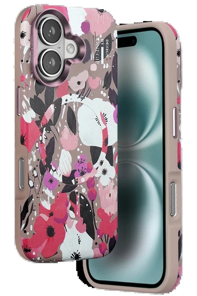 Onegif iPhone 16 Flower Series Magsafe Kapak - Pembe - Resim 4