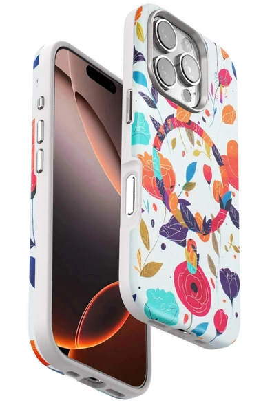Onegif iPhone 16 Pro Flower Series Magsafe Kapak - Beyaz ürün görseli 1