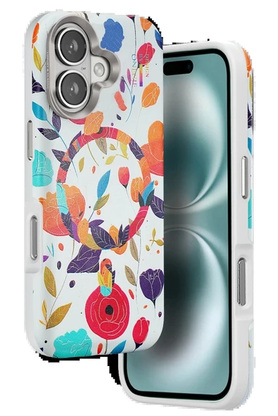 Onegif iPhone 16 Flower Series Magsafe Kapak - Beyaz - Resim 4