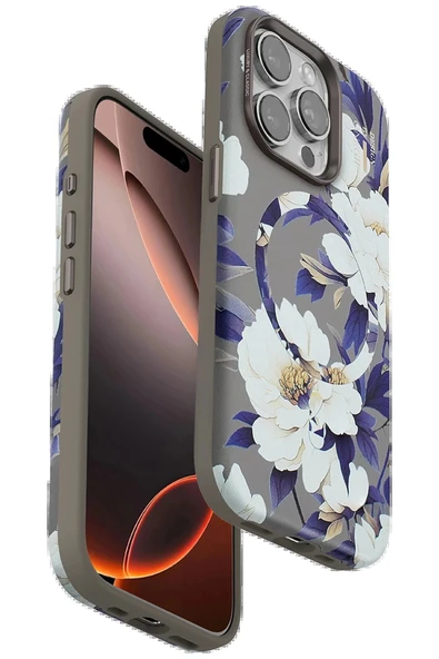 Onegif iPhone 15 Pro Flower Series Magsafe Kapak - Gri ürün görseli 1