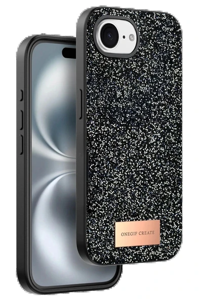 Onegif Apple iPhone 16E Bright Simli Kapak - Siyah ürün görseli 1