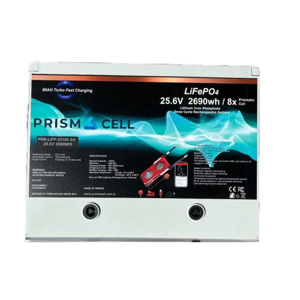 Prismacell 25.6 105A 105 Amper LiFePo4 Akü ABS Kasa (24V 100 Amper Lityum Batarya) Solar Akü ürün görseli