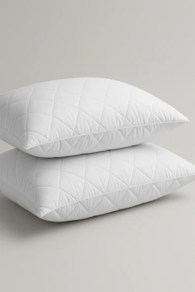 Mikro Kapitone Yastık Silikon Elyaf Dolgulu 2 adet Beyaz 50x70 cm Yumuşak Antibakteriyel Yıkanabilir