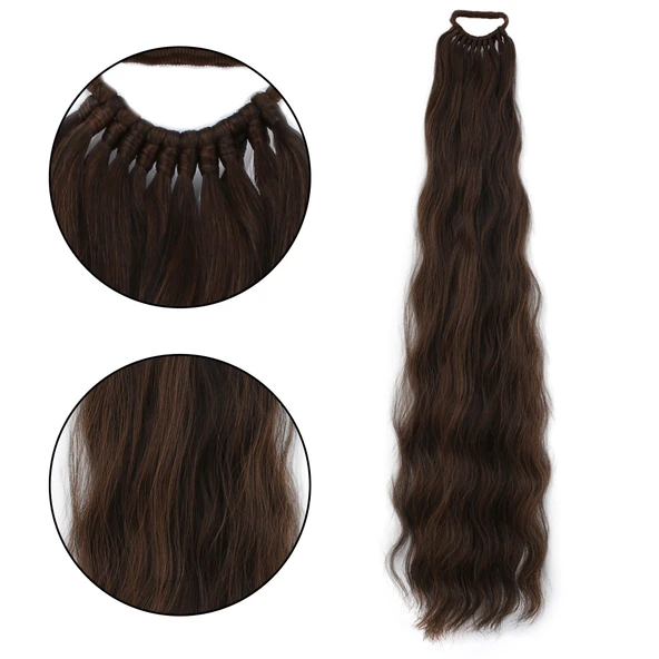 Lastik Tokalı At Kuyruğu Su Dalgalı - Kahve Karamel ürün görseli