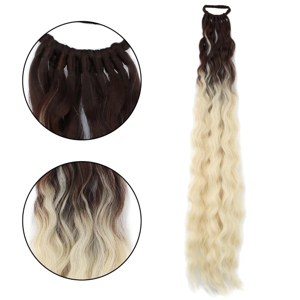 Lastik Tokalı At Kuyruğu Kabarık Afro Dalgalı - Kumral / Platin Ombre ürün görseli 1