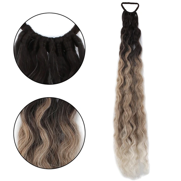 Lastik Tokalı At Kuyruğu Kabarık Afro Dalgalı - Kahverengi / Kumral  Ombre Beyaz Platin Röfle - 1